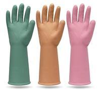 MAMISON 3 pares de guantes de goma coloridos reutilizables impermeables para el hogar, para limpieza de lavavajillas, guantes de cocina antideslizantes (mediano)