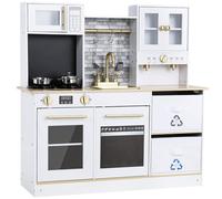 MAMIZO Cocina de Madera Infantil, Cocinita Infantil con Efectos de Luz y Sonido Simulados, con 2PCS Cajas de Almacenamiento Grandes, 90x30x90 cm Cocina Juguete, Blanco