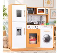 MAMIZO Cocinita Infantil, Cocinita de Madera Infantil, Cocina Juguete | Juguetes Cocina con Efectos de Luz y Sonido, Accesorios de Cocina y Lavadora, 82x80x25 cm, Desde 3 Años, Madera Blanco