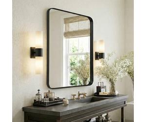 MAMIZO Espejo de baño de 90 x 60 cm, espejo de pared con marco profundo, de lujo rectangular de vidrio templado, colgado horizontal o verticalmente, espejo de baño decorativo para salón, dormitorio