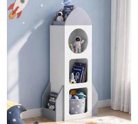 MAMIZO Estantería Infantil 3 Estantes,Mueble Juguetes Organizador Madera, Estantería Montessori,Librería Infantil,para Guardería Sala de Juegos Escuela,120 x 60 x 31 cm,Forma de Cohete,Blanco