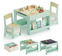 MAMIZO Mesa Infantil con 2 sillas, Juego de Mesa y sillas 3 en 1, Muebles Infantiles de Madera con almacenaje y estanterías, Mesa de Juegos y Actividades, Mesa de Arte, para 3-7 años (Verde)