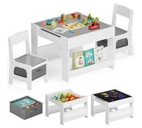 MAMIZO Mesa Infantil con 2 sillas, Juego de Mesa y sillas 3 en 1, Muebles Infantiles de Madera con almacenaje y estanterías, Mesa de Juegos y Actividades, Mesa de Arte, para 3-7 años, Gris
