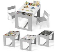 MAMIZO Mesa y Silla Infantil, Mesa Infantil con 2 PCS Sillas con Espacio de Almacenamiento, con Tablero Reversible, para Guardería, Colegio, Habitación Infantil, para + 3 Años, Gris