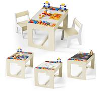 MAMIZO Mesa y Silla Infantil, Mesa Infantil con 2 Sillas con Espacio de Almacenamiento, con Tablero Reversible, para Guardería, Colegio, Habitación Infantil, para + 3 Años,Color de Madera con Blanco