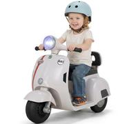 MAMIZO Moto Eléctrica Infantil 6 V, Motos electricas Infantiles de 3 Ruedas, con Adelante y atrás, Respaldo, Faro, USB, Pedales, música, 72x56x37 cm, 2km/h, máx 20kg, para niños 3-6 años, Blanco