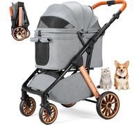 MAMIZO One-Touch Passeggino per cani, Passeggino pieghevole gatti, fino a 25 kg, Telaio Alu & acciaio carbonio, Maniglione regolabile in altezza, Portabicchieri, 4 PCS ruote (Gris oscuro)
