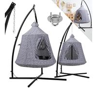 MAMIZO Silla Colgante con Soporte Interior y Exterior,Tienda Colgante de Camping,Columpio Jardin,Balancin,Hamaca con Luces LED,con cojín Hinchable,Carga de 150 kg,Gris