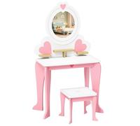 MAMIZO Tocador Infantil con Espejo Extraíble, Tocador para Niños con Taburete, Mesa de Maquillaje Niños 2 en 1, Escritorio Infantil, para Niñas de 3-8 Años, 50x33x91cm (Rosa)