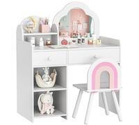 MAMIZO Tocador Infantil con Taburete y Espejo, Tocador para Niños con Cajón, con Forma de Nube, Robusto y Estable, 2 en 1 Mesa de Maquillaje Infantil 3,5x40x90,5cm, para 3-8 Años ( Blanco)