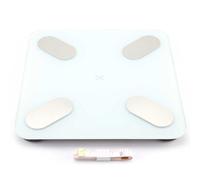 MAMJENNI Báscula digital de grasa corporal Bluetooth, para analizador de peso inteligente IMC con vidrio templado, monitor de composición corporal multifunción para uso en (Blanca)