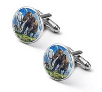 Mammoth Family - Gemelos de moda con pintura al óleo para hombre, camisas clásicas, juego de gemelos para bodas y negocios, 2.0cm, Metal, No es una piedra preciosa