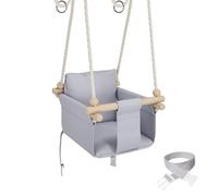 MAMOI Columpio infantil de interior con cinturones de seguridad, asiento suave con cojín, asas de madera, montaje en techo, 100% ecológico, fabricado en la UE