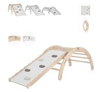 MAMOI® Gimnasio niños | Triángulo de Escalada de Materiales Naturales | Triángulo de Escalada de Interior y Exterior con toboganes Infantiles | Tabla Curva Madera | 100% Eco