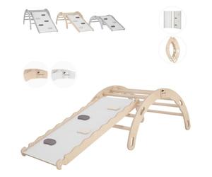 MAMOI® Gimnasio niños | Triángulo de Escalada de Materiales Naturales | Triángulo de Escalada de Interior y Exterior con toboganes Infantiles | Tabla Curva Madera | 100% Eco