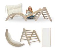 MAMOI® Juego 4 en 1 Montessori arco de escalada con cojines, estructura de trepadora triángulo interior, zona de juegos interior de 1 a 3 años y tobogán para niños.
