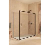 Mampara angular corredera + fijo + lateral fijo, con perfil inferior, Vidrio de seguridad 6mm antical, 97,5-102,5cm x Fijo 87,5-90cmH=200cm, Negro