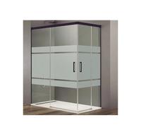 Mampara angular de dos puertas correderas con acabado con serigrafia de GME - 140x90 cm / Con perfil de compensación negro +1.5 cm