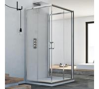 MAMPARA CABINA DE DUCHA 80X80X80CM H185 3 LADOS VIDRIO TRANSPARENTE CORREDERA