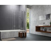 Mampara de bañera HÜPPE Design pure, 3 piezas, fijación a la derecha, ancho 1200mm, alto 1500mm, 8P6601092321, Cabinas de ducha: Color de perfil Cristal cromado brillante ESG transparente