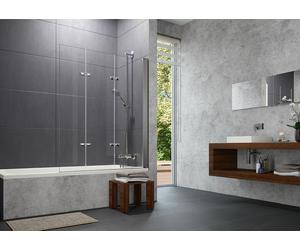 Mampara de bañera HÜPPE Design pure, 3 piezas, fijación a la derecha, anchura 1200mm, alto 1500mm, 8P6601092321, Cabinas de ducha: Color de perfil Cristal cromado brillante ESG transparente