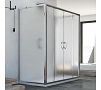 MAMPARA DE DUCHA 3 LADOS 2 HOJAS CORREDERAS APERTURA FRONTAL VIDRIO CRISTAL H185