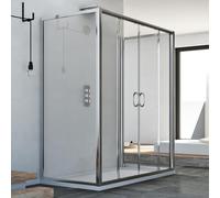 MAMPARA DE DUCHA 3 LADOS 2 HOJAS CORREDERAS APERTURA FRONTAL VIDRIO CRISTAL H185
