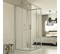 MAMPARA DE DUCHA CABINA TRES 3 LADOS PARED FIJA CORREDERA CRISTAL BAÑO CENTRAL