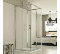 MAMPARA DE DUCHA CABINA TRES 3 LADOS PARED FIJA CORREDERA CRISTAL BAÑO CENTRAL