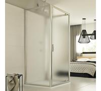 MAMPARA DE DUCHA CABINA TRES LADOS VIDRIO APERTURA ABATIBLE CENTRO HOJA CRISTAL