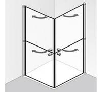 Mampara de ducha de esquina HSK Exklusiv con puertas giratorias y elementos divididos, 90x90cm, altura: 200cm, 423018-41-50edelglas, Cabinas de ducha: Aspecto cromado: ESG transparente con cristal pre