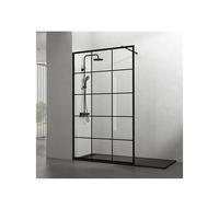 Mampara de ducha de tipo frontal con un panel fijo de 195 cm de alto de SCREEN BLACK CHESS de GME - 90 cm / Con puerta móvil derecha / Sin rodapié negro