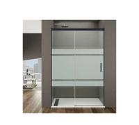 Mampara de ducha de tipo frontal con una hoja fija y una corredera con decorado negro BASIC de GME - 95 a 100 cm