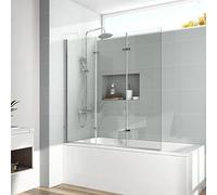Mampara de ducha EMKE para bañera, 130 x 140 cm, plegable, 3 piezas, 6 mm, cristal de seguridad, mampara plegable