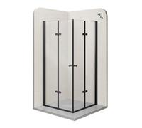 Mampara de Ducha Emma 100x100x190cmcm | REVERSIBLE | Puertas plegables, Ajuste 98,5-100,5 x 98,5-100,5cm | Perfiles negros, Cristal transparente de 6mm - Moments of Glass