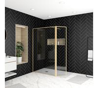 Mampara de ducha fija + abatible austine perfil aluminio dorado (160+40) x 200 cm cristal templado 6mm transparente reversible aurlane