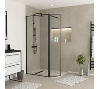 Mampara de ducha fija + abatible austine perfil aluminio negro (130+40) x 200 cm cristal templado 6mm transparente reversible aurlane