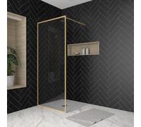 Mampara de ducha fija austine perfil aluminio dorado (90)x200 cm cristal templado 6mm transparente reversible. barra fijación muro recortable incluida aurlane