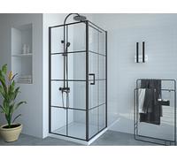 Mampara de ducha fija con puerta pivotante serigrafiada negro mate - 80 x 80 x 190 cm - CAPARICA