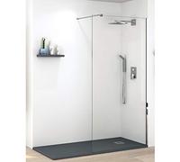 Mampara de Ducha FIJA FRONTAL Málaga - Panel Pantalla Fijo TRANSPARENTE - 200cm Altura - Cristal Templado antical y 8mm de espesor Varias Medidas Disponibles - Cromo, 40 cm (1 fijo)