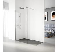 Mampara de Ducha Fija modelo SERIE 100 de 110x195 cm - Vidrio Templado, Antical, Transparente y Reversible de 1 Hoja de 6 mm - Con Barra Estabilizadora y Perfil color Plata Alto Brillo - REALSHOWER