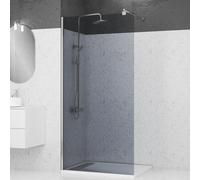 Mampara de ducha fija parma perfil aluminio cromo (100)x200 cm cristal templado 8mm ahumado reversible aurlane