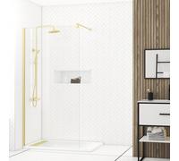 Mampara de ducha fija parma perfil aluminio dorado (100)x200 cm cristal templado 8mm transparente reversible aurlane