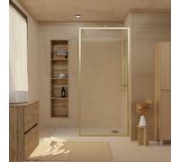 Mampara de ducha fija wens perfil aluminio dorado (91-91)x200 cm cristal templado 6mm granulado reversible. barra fijación muro o techo recortable incluida aurlane