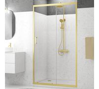 Aurlane Mampara de ducha frontal Factory (120 x 200 cm, Espesor de vidrio: 6 mm, Oro)