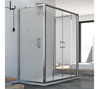 MAMPARA DE DUCHA 3 LADOS 2 HOJAS CORREDERAS APERTURA FRONTAL VIDRIO CRISTAL H185