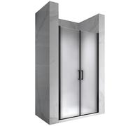 Mampara de Ducha Lara - Ancho Ajustable 77-80 cm x Altura 195 cm - Puertas Abatibles, Cristal Satinado y Perfiles Negros - Moments Of Glass