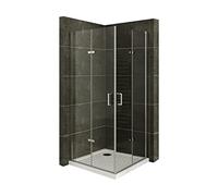 Mampara de Ducha Matilde | 70x90x180cm | REVERSIBLE | Puerta plegable | Ajuste 68,9-70,4 x 88,9-90,4cm | Perfiles Cromados, Cristal transparente de 6 mm - Moments of Glass