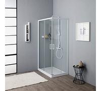 Mampara de ducha rinconera con marco blanco 70x90 cm reversible | Venere