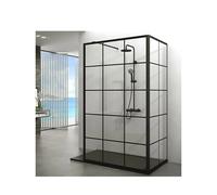 Mampara de ducha tipo frontal con 2 paneles fijo acabado negro mate de GME - Con rodapié negro / 80 cm / 100 cm